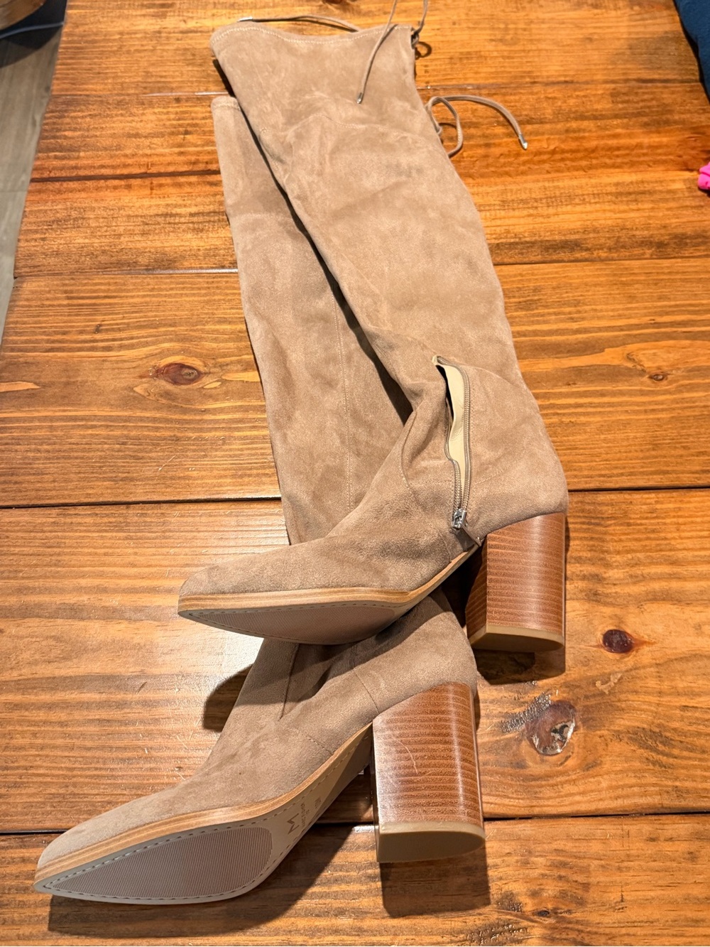 Marc Fisher Taupe Suede Over-the-Knee Block Heel Boots